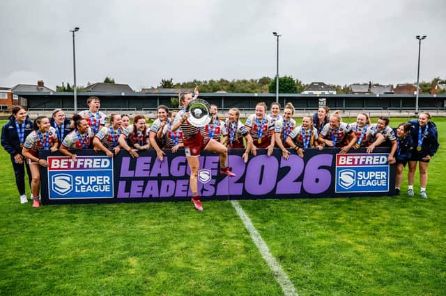Wigan Warriors Women celebrate retaining the League Leaders' Shield