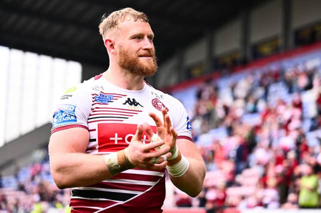 Luke Thompson applauding the Wigan Warriors fans