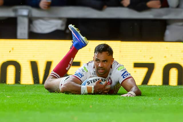 Wigan superstar Bevan French scoring a try against Leeds