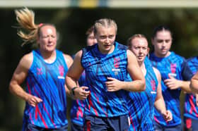 Wigan Warriors star Izzy Rowe in training with England ahead of the Rugby League World Cup