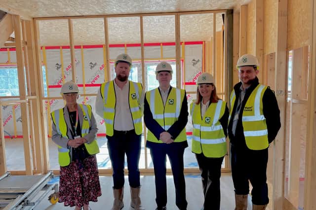 Coun Sue Greensmith with James Reeveley (Casey Group) Cllr Dane Anderton, Jo Platt MP