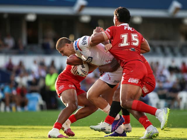 Sam Walters in action on his England debut against Tonga