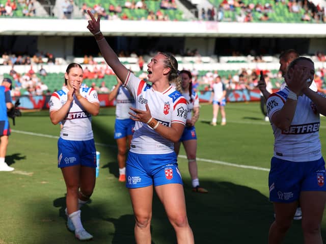 Wigan's Georgia Wilson celebrates England's win over Wales