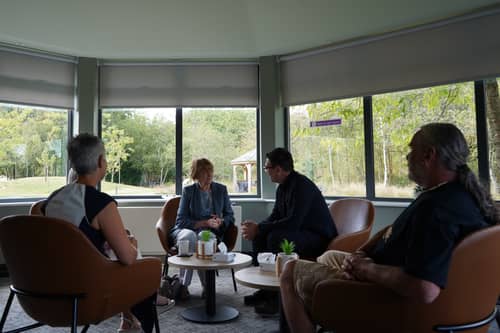 Andy Burnham and John Vickers (right) during a visit to Wigan and Leigh Hospice