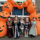 Posing with pumpkins 