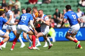 England prop Luke Thompson on the charge against France