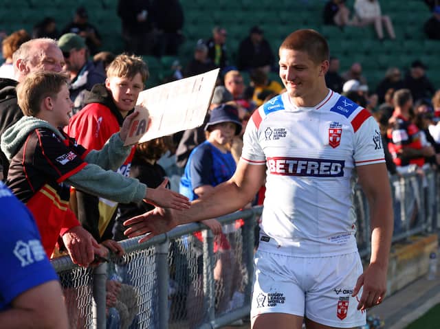 Sam Walters meets fans after England's win over France