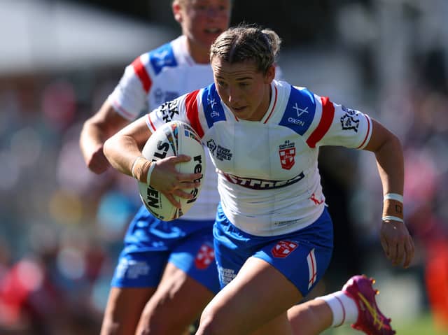 Wigan Warriors captain Georgia Wilson in action for England at the Women's Rugby League World Cup
