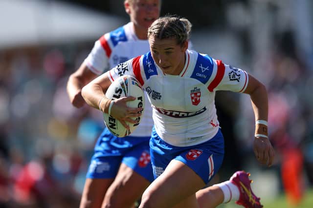 Wigan Warriors captain Georgia Wilson in action for England at the Women's Rugby League World Cup