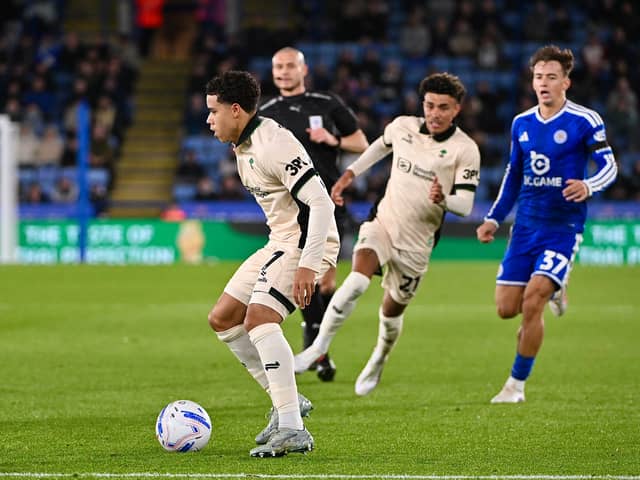 Bradley Burrowes in action for Wigan Athletic against Leicester City
