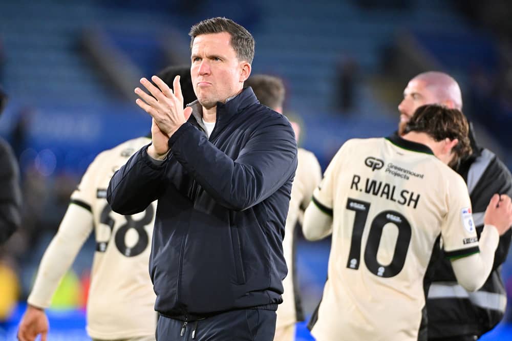 Gary Caldwell applauds the Wigan Athletic supporters following their defeat at Leicester City