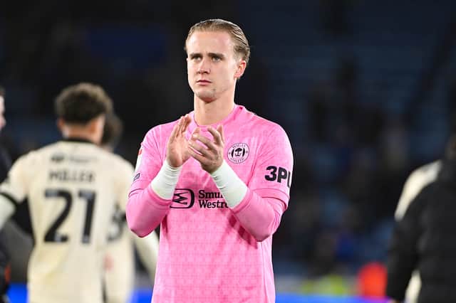 Joe Whitworth thanks the Wigan Athletic fans at Leicester City