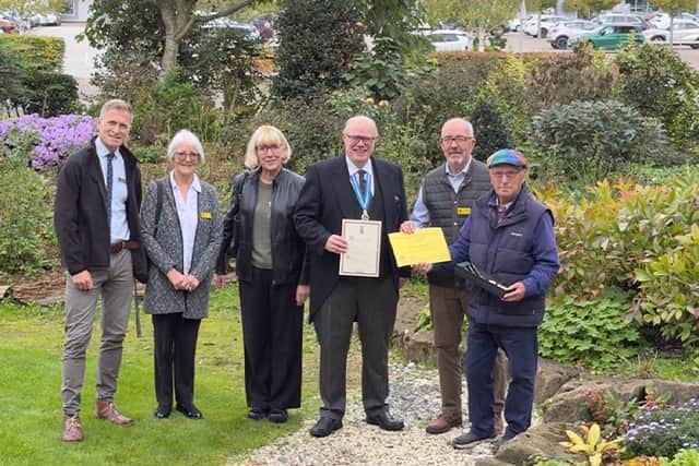 Pictured from left to right: Matthew Bent (MD Bents Garden and Home); Jan Bashforth (Cheshire NGS County Organiser), Marian Jones (Lancashire NGS County Organiser), Mark Llewellin (High Sheriff of Greater Manchester), Brian Jones (Lancashire NGS County Org