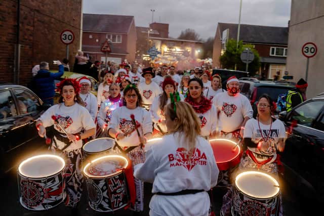 Batala Manchester bringing the energy and leading the way in last year's parade