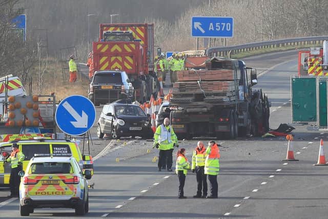 The scene of the multi vehicle crash on the M58 in January 2019. Image: PA