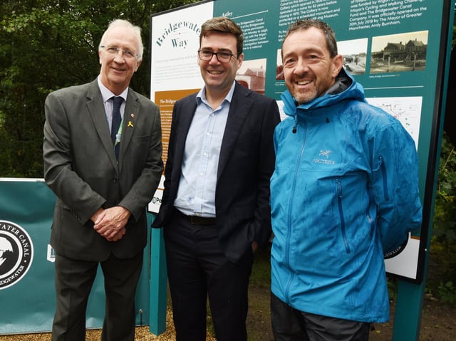 Wigan Council leader Coun David Molyneux, Mayor of Greater Manchester Andy Burnham and British cycling champion Chris Boardman