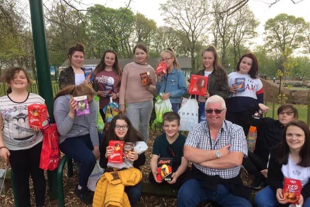 Wigan and Leigh Young Carers with donated Easter eggs at Haigh Hall