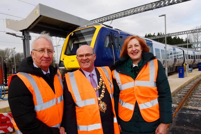 Left to right: council leader David Molyneux, Mayor Steve Dawber and Makerfield MP Yvonne Fovargue
