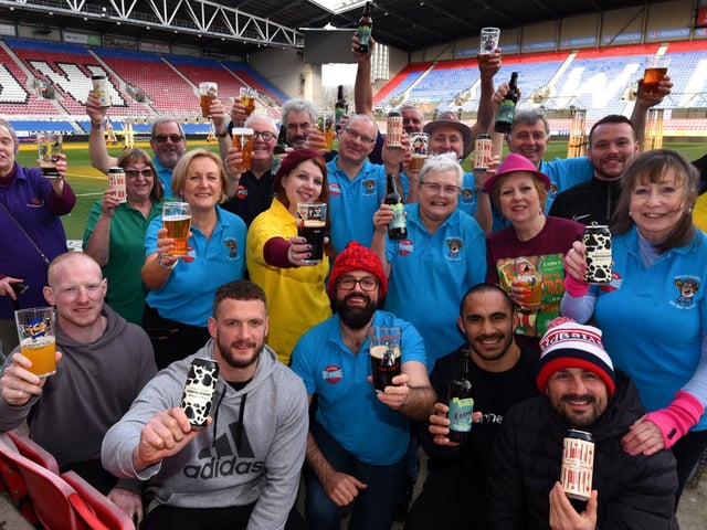 Members of Wigan CAMRA (Campaign for Real Ale) and organisers were joined by Wigan Warriors players at DW Stadium, at the launch of Wigan Beer Festival 2020