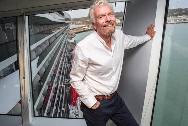 Richard Branson on board his new luxury cruise ship, Scarlet Lady