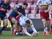 Jackson Hastings goes over for one of his two first-half tries