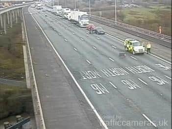 All traffic has been stopped on the M6 northbound after a multi-vehicle crash near junction 21 (Croft Interchange) this morning (March 11)