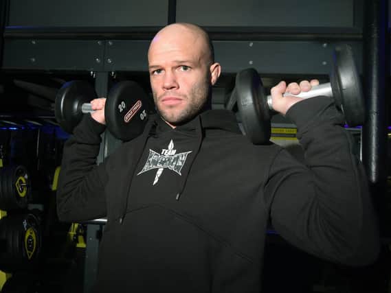 Mike Grundy in his Wigan gym, Elite Fitness Factory, last week