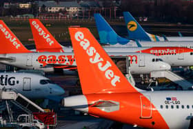 Aircrafts operated by British low cost airline Easyjet are lined up at Tegel airport in Berlin