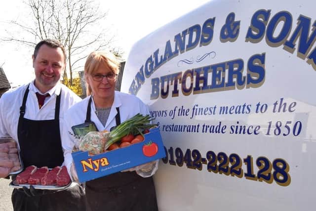 Spencer England and Christie Gaskell at Englands butchers