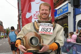 Nigel Brookwell wore the diving suit for the Wigan 10k