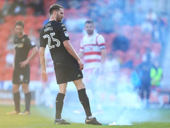 Nick Powell at Doncaster on the day Latics clinched the League One title in 2018
