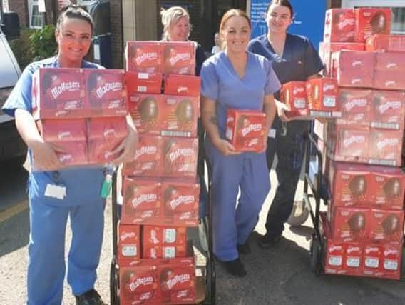 Staff at Wigan Infirmary with the Easter eggs