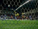 Shaun Maloney sends the winning goal into the top corner of David de Gea's net