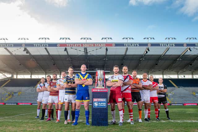 Super League captains at the season launch - many clubs have asked their players to accept pay cuts