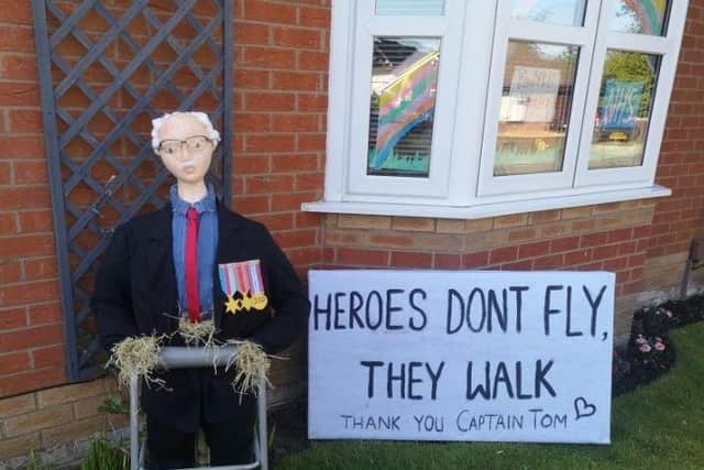 Scarecrow of Captain Tom Moore, made by Fran Halliwell