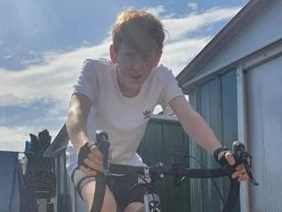 Owen Cross in the saddle for his fund-raising challenge