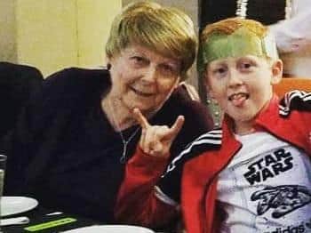 Owen Cross with his grandma Joan Hackett