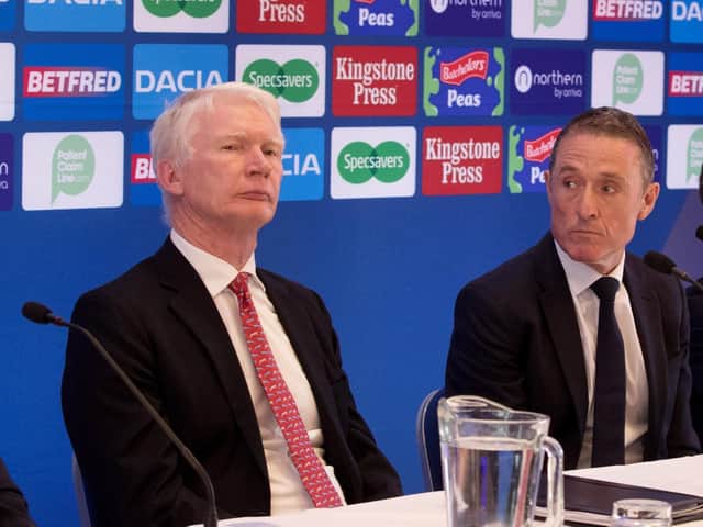 St Helens boss Eamonn McManus sat with Super League executive chairman Robert Elstone at his unveiling less than two years ago