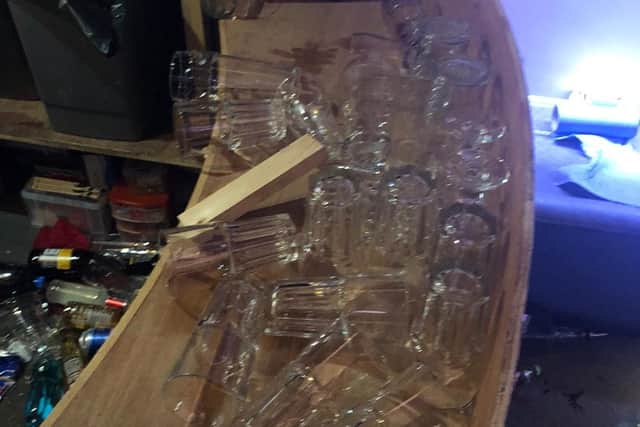 Smashed glass on board the Elleswake