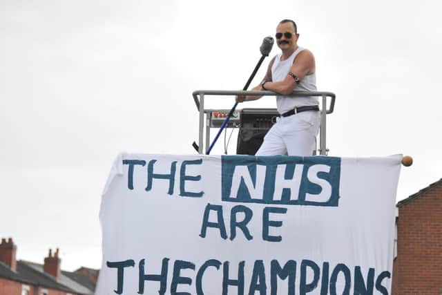 Entertaining residents from a cherry picker