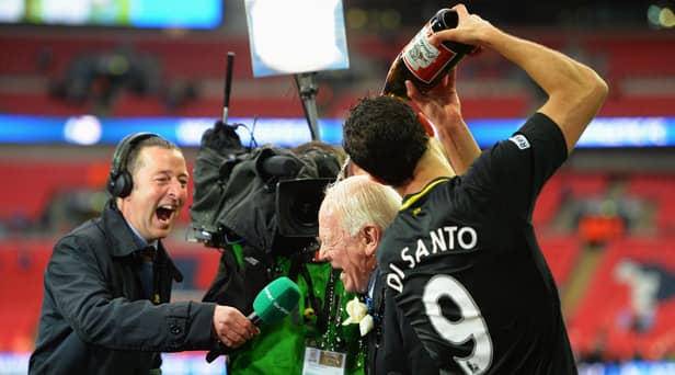 Dave Whelan takes a champagne shower!