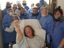 Caroline Atherton leaving the intensive care unit at Wigan Infirmary