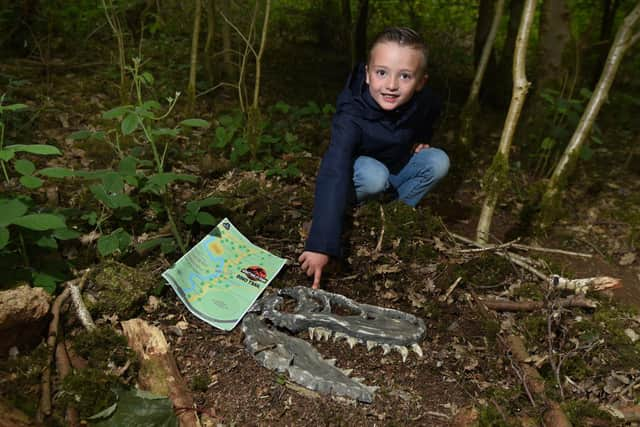 Max Guixe, six, with one of the fossils