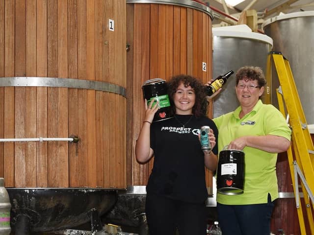 Molly Stephenson and mum Gill at Prospect Brewery, Wigan, getting ready for home deliveries during the Covid-19 pandemic