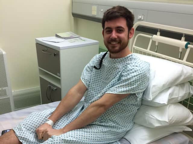 Chris in hospital on the day of his operation