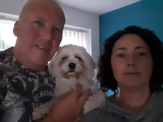 Andy Grunsell and Sandra Shaw with dog Angel