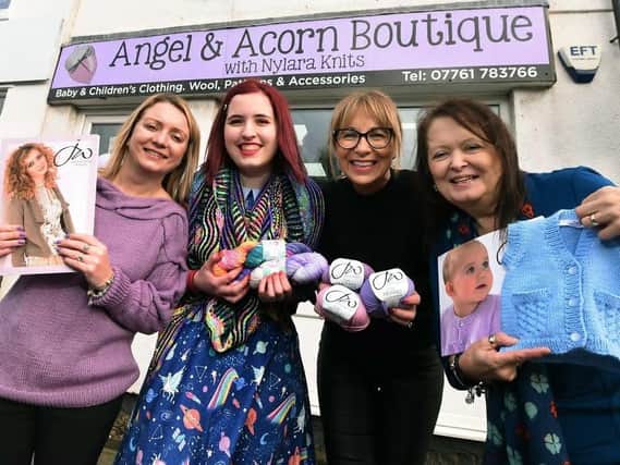Angel and Acorn Boutique, in High Street, Standish, has been shortlisted  for The Best Independent Local Yarn Shop in the North of England  pictured are Lisa Yates, Siobhan Beaudin, Jenny Watson and co-owner Sheena Southern