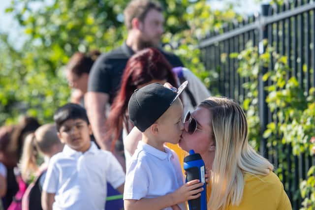 Parents drop off pupils as Reception, Year 1 and Year 6 begin to return to school as part of a wider easing of lockdown measures in England