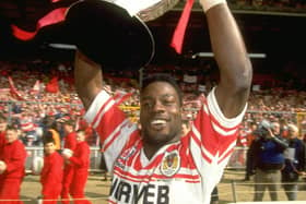 Martin Offiah lifting the Challenge Cup