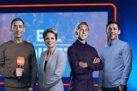 Michael Brown (far right) with host Colin Murray (far left)